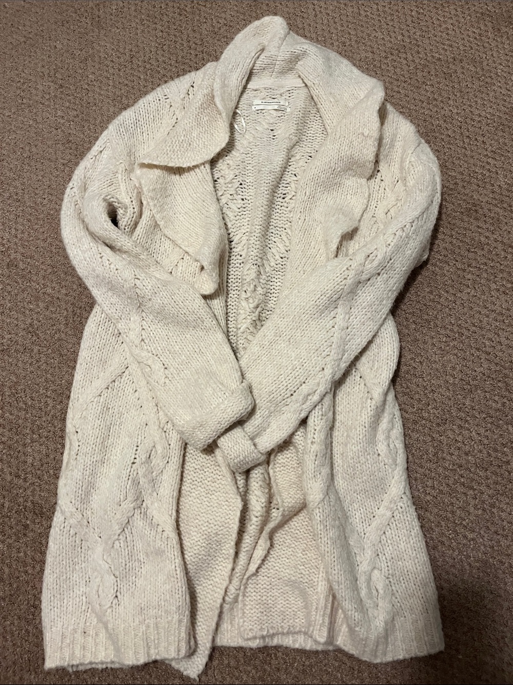 Anthropologie Cream Open-Front Cable Knit Cardigan